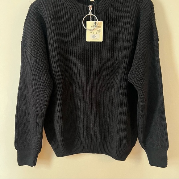 Koton Black Knit 1/4 Zip Neck Sweater Large Hoop Circle Pull NEW - Picture 3 of 16